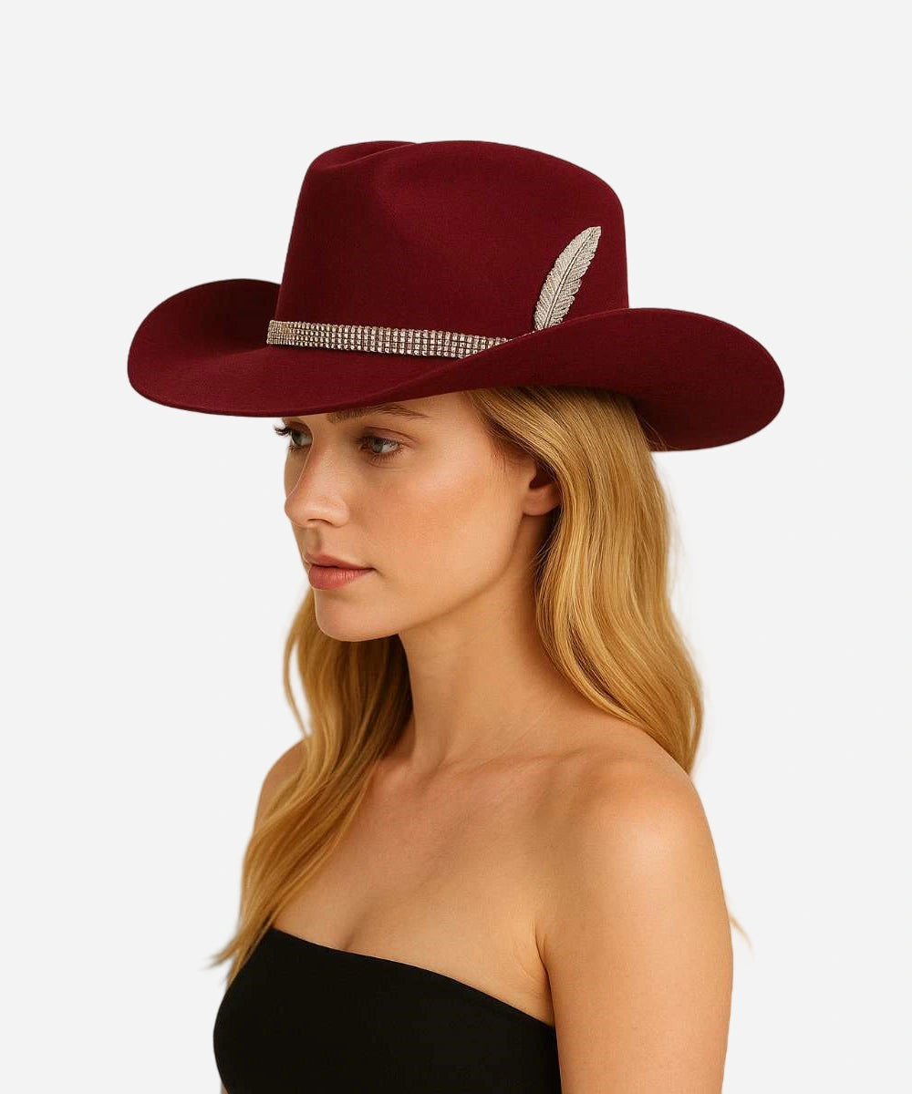 Luxebrims Crimson Luxe Cattleman Fedora – Burgundy Felt Hat