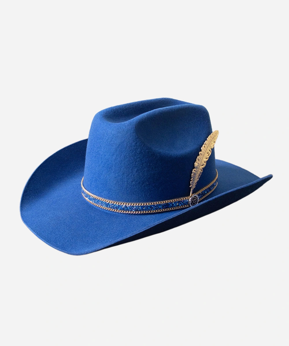 Luxebrims Midnight Shine Cattleman Fedora – Blue Felt Hat