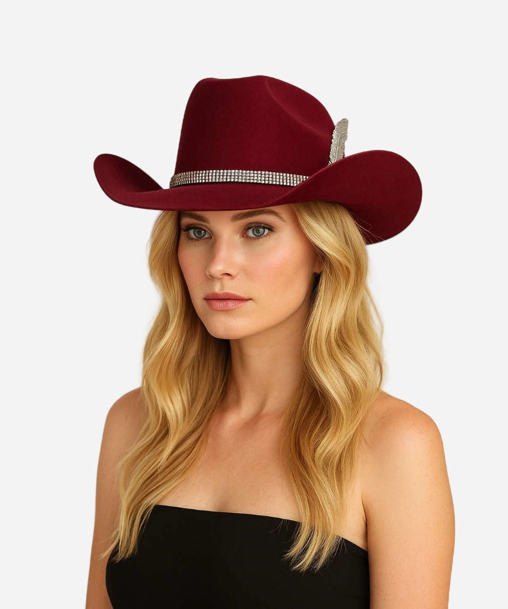 Luxebrims Crimson Luxe Cattleman Fedora – Burgundy Felt Hat