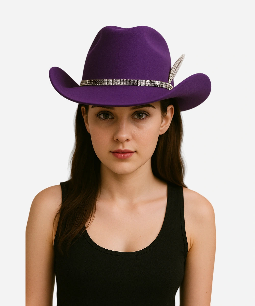 Luxebrims Royal Charm Cattleman Fedora – Purple Felt Hat