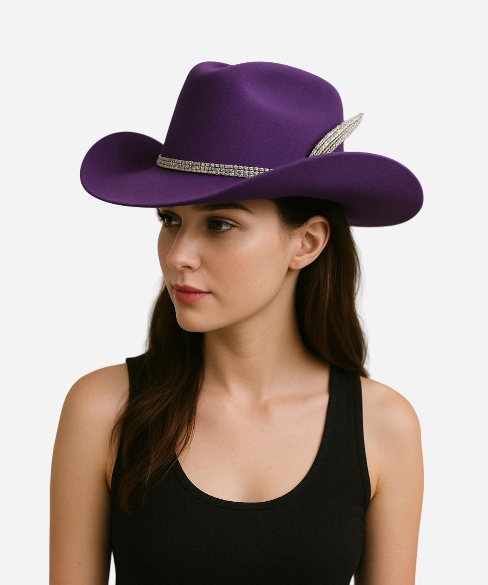 Luxebrims Royal Charm Cattleman Fedora – Purple Felt Hat