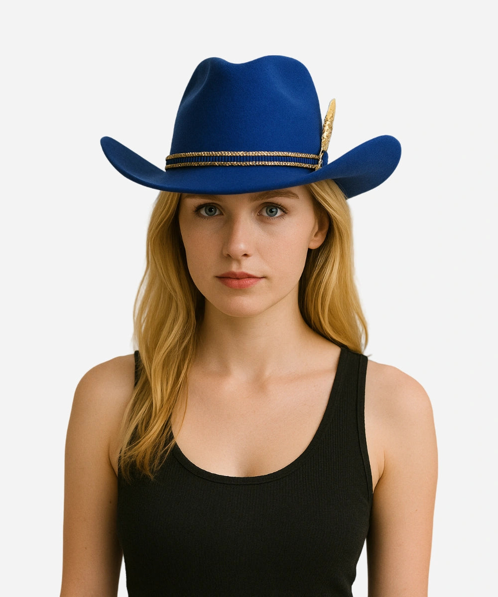 Luxebrims Midnight Shine Cattleman Fedora – Blue Felt Hat