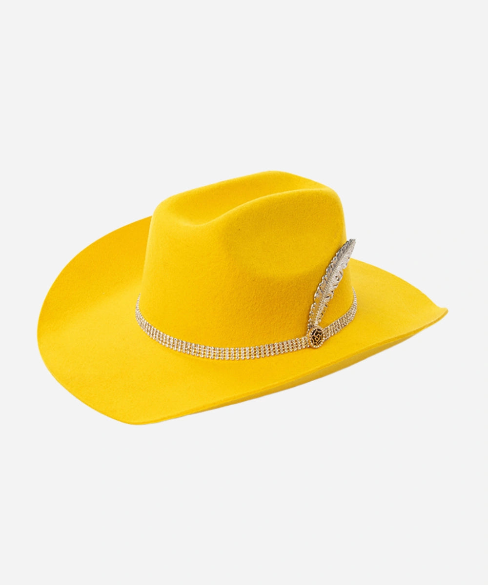 Luxebrims Golden Flair Cattleman Fedora – Bold Yellow Felt Hat