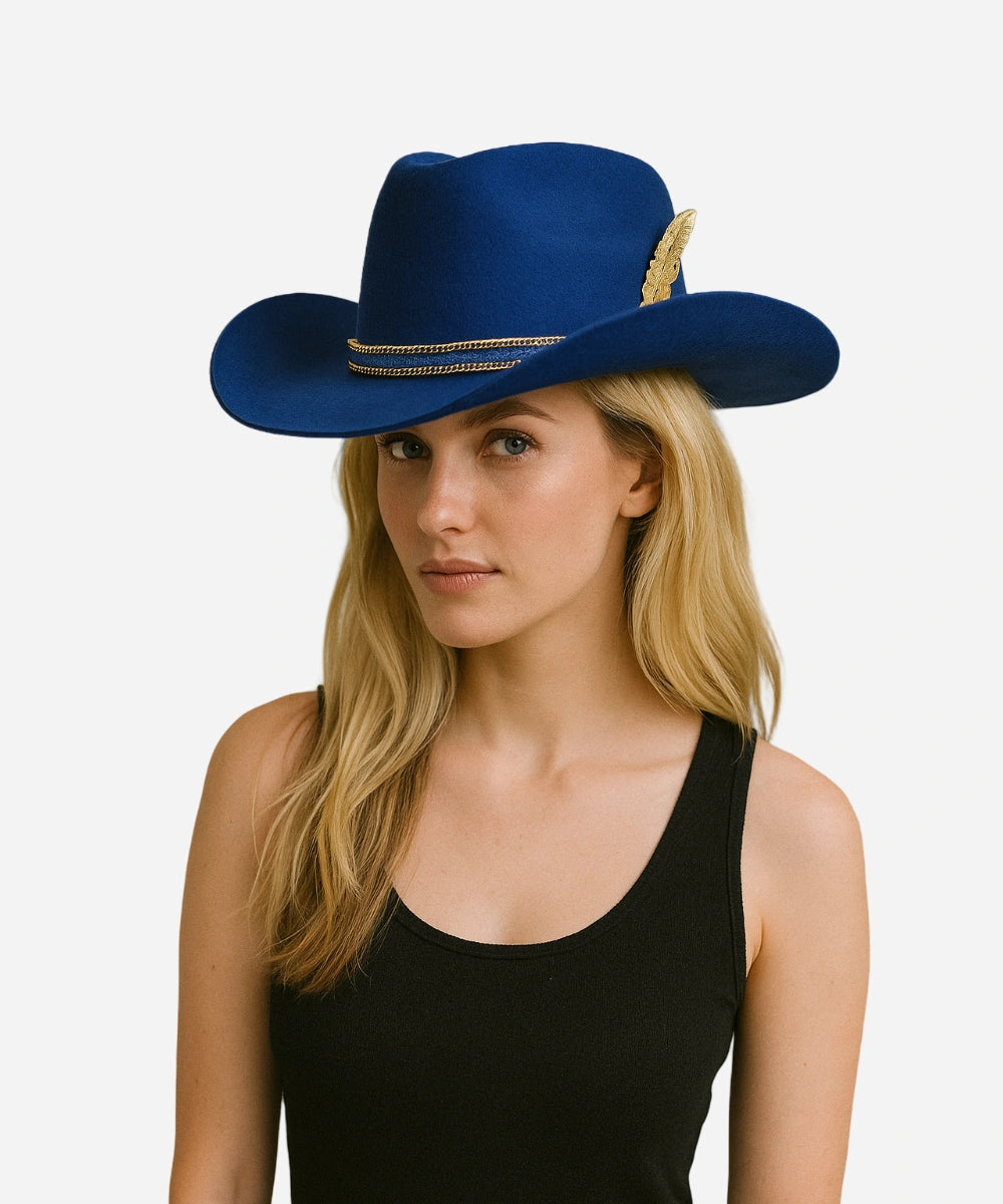 Luxebrims Midnight Shine Cattleman Fedora – Blue Felt Hat