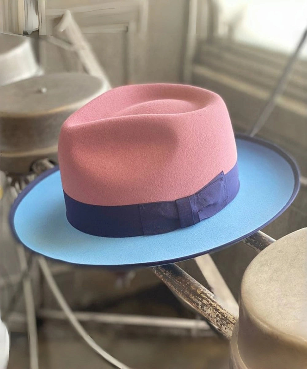 Fox Pink Blue color block fedora