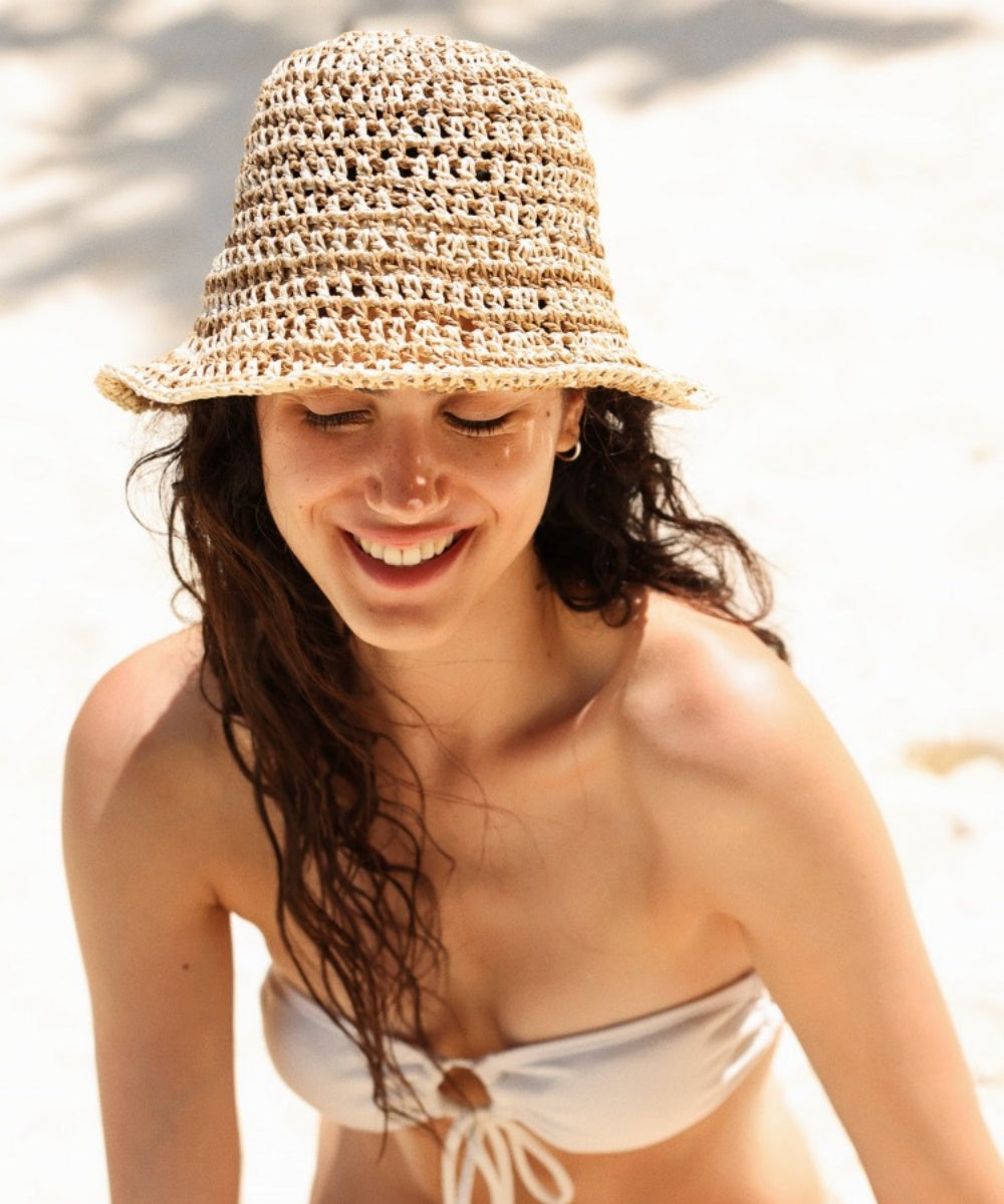 Hand-Crocheted Packable Straw Bucket Hat