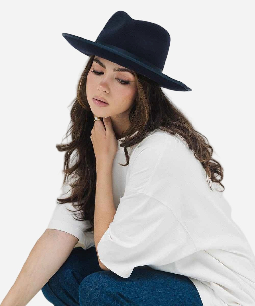 womens chic navy wool felt rancher hat